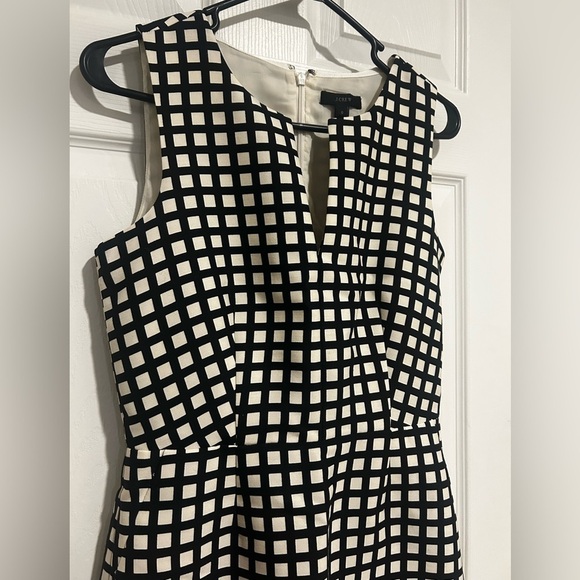 J. Crew Women’s Sleeveless Silk Black and White Grid Midi Dress Lined Sz. 0 - Picture 5 of 6